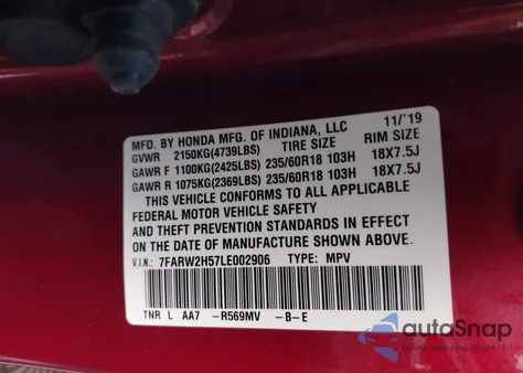 2020 Honda Cr-V Awd Ex z USA, uszkodzony, nr VIN 7FARW2H57LE002906